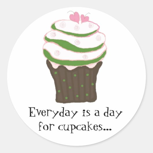 Sticker Rond Gâteau cupcake glacé avec une phrase mignonne (Devant)