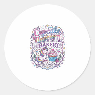Sticker Rond Gâteau Cupcake Licorne Pâtisserie Licorne Fond Bla
