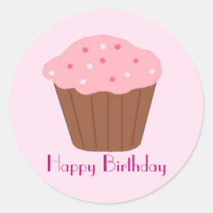 Sticker Rond Gâteau cupcake saupoudré de rose
