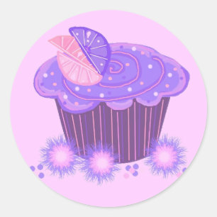 Sticker Rond Gâteau Cupcake Tourbillon Violet