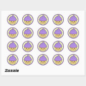 Sticker Rond Gâteau Cuppy Violet Kawaii (Feuille)
