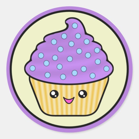 Sticker Rond Gâteau Cuppy Violet Kawaii (Devant)