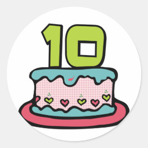 Sticker Rond Gâteau d'anniversaire 10 ans