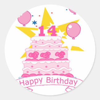 Sticker Rond Gâteau d'anniversaire 14 ans