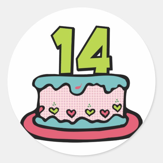 Sticker Rond Gâteau d'anniversaire 14 ans (Devant)