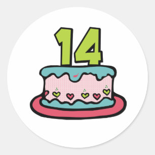 Sticker Rond Gâteau d'anniversaire 14 ans