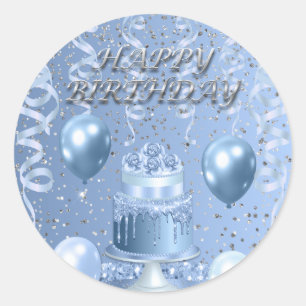 Sticker Rond Gâteau d'anniversaire bleu étincelant