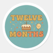 Sticker Rond Gâteau d'anniversaire Boho pour bébé de un an (Devant)