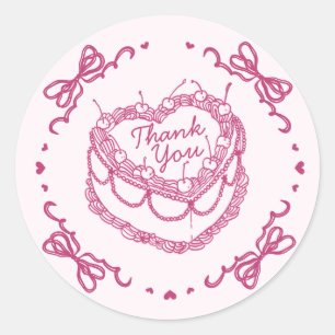 Sticker Rond Gâteau d'anniversaire Coquette Cerise Rétro Cœur R