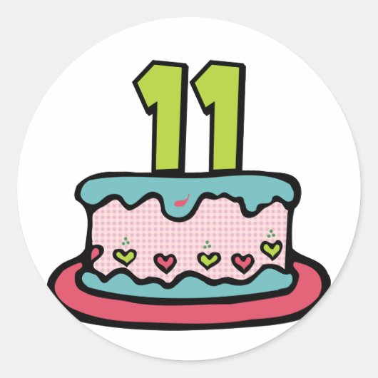 Sticker Rond Gâteau d'anniversaire de 11 ans (Devant)
