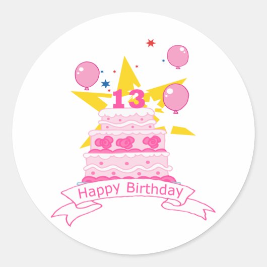 Sticker Rond Gâteau d'anniversaire de 13 ans (Devant)