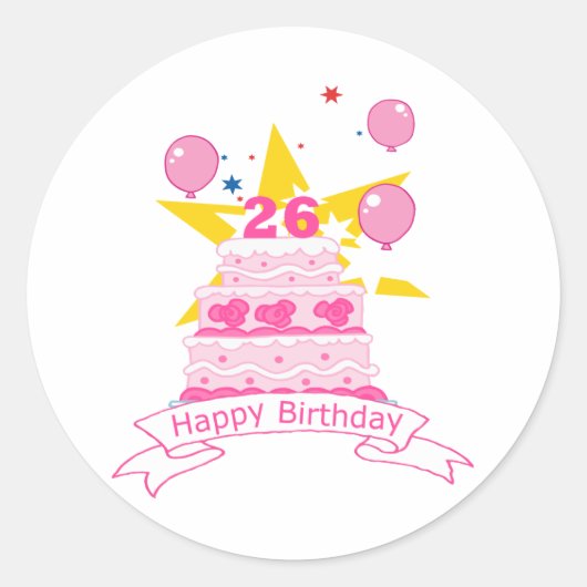 Sticker Rond Gâteau d'anniversaire de 26 ans (Devant)
