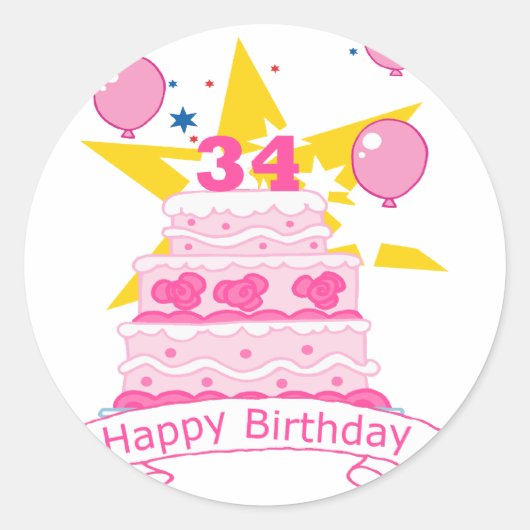 Sticker Rond Gâteau d'anniversaire de 34 ans (Devant)