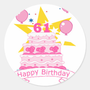 Sticker Rond Gâteau d'anniversaire de 61 ans