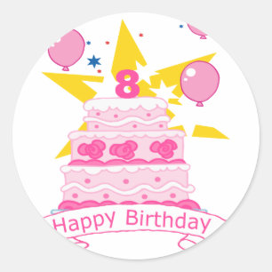 Sticker Rond Gâteau d'anniversaire de 8 ans
