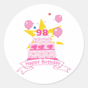 Sticker Rond Gâteau d'anniversaire de 98 ans