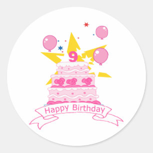 Sticker Rond Gâteau d'anniversaire de 9 ans