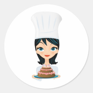 Sticker Rond Gâteau d'anniversaire de chef de femme