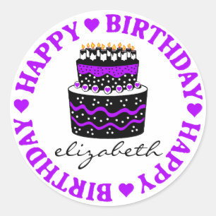 Sticker Rond Gâteau d'anniversaire de coeurs pourpres