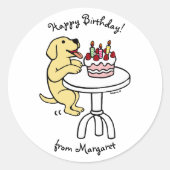 Sticker Rond Gâteau d'anniversaire Jaune Labrador Cartoon Plaqu (Devant)