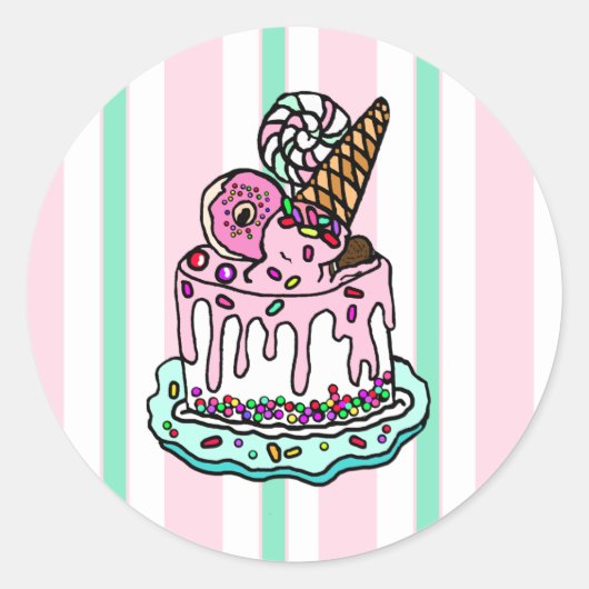 Sticker Rond Gâteau d'anniversaire rose Whimsical (Devant)