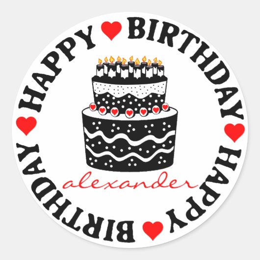 Sticker Rond Gâteau d'anniversaire rouge et noir (Devant)