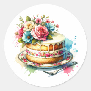 Sticker Rond Gâteau d'anniversaire Shabby Chic Floral