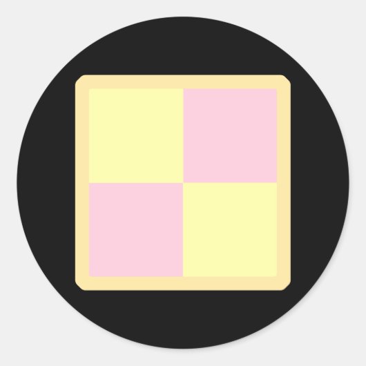 Sticker Rond Gâteau de Battenburg. Rose et Jaune. (Devant)