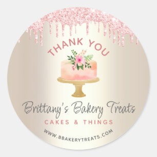 Sticker Rond Gâteau de boulangerie rose poudré paillettes coula
