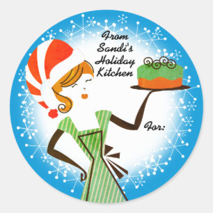 Sticker Rond Gâteau de cuisine de vacances rétro personnalisé N