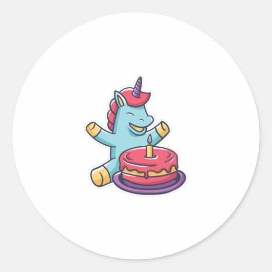 Sticker Rond Gâteau de dessin de la licorne (Devant)