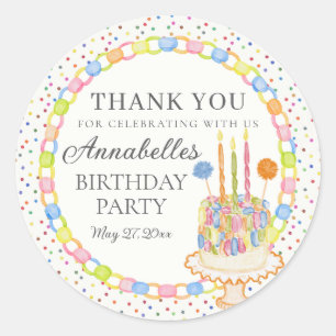 Sticker Rond Gâteau de fête d'anniversaire Confetti