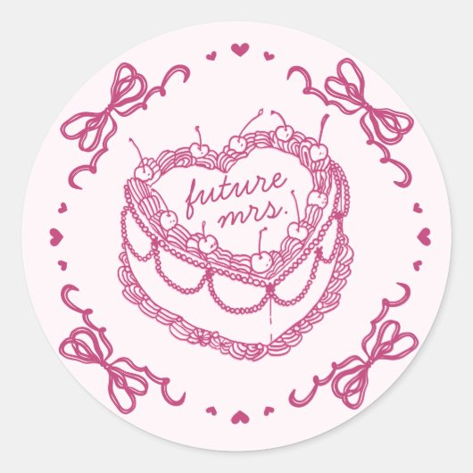 Sticker Rond Gâteau de Fiançailles Coquette Rose Rétro à Cœur C (Devant)
