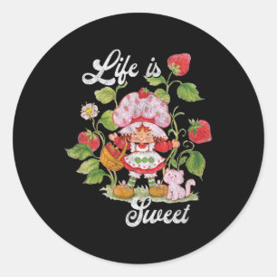 Sticker Rond Gâteau de Fraise La Vie Est Douce Vintage Berry G