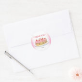 Sticker Rond Gâteau de Fraise Rose Faveur de Fête d'Anniversair (Enveloppe)