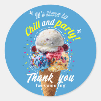 Sticker Rond Gâteau de glace d'anniversaire Chill and Party