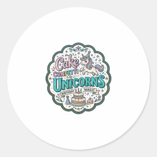 Sticker Rond Gâteau de Licorne Confettis Licornes POD Prêt POD 