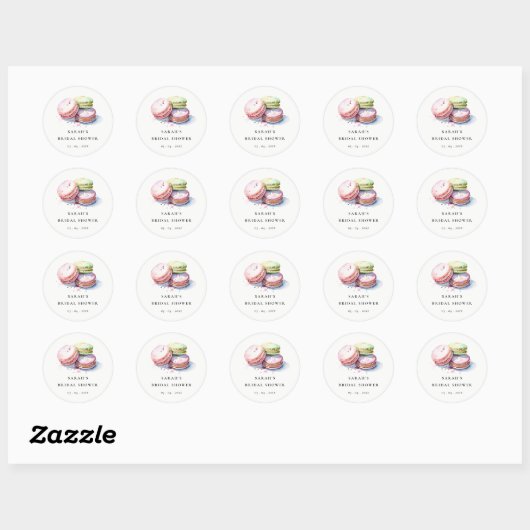 Sticker Rond Gâteau de macarons français à l'aquarelle pour ent (Feuille)