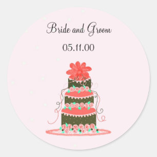 Sticker Rond Gâteau de mariage corail et chocolat