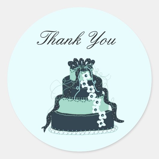Sticker Rond Gâteau de Mariage Turquoise Merci (Devant)