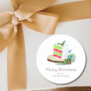 Sticker Rond Gâteau de Noël aquarelle personnalisable pour les