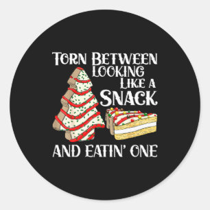 Sticker Rond Gâteau de Noël drôle en forme de sapin déchiré ent