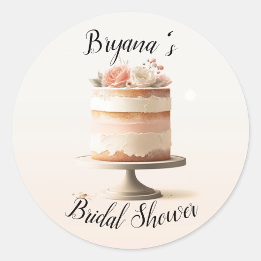 Sticker Rond Gâteau floral pêche blush élégant pour Baby Shower (Devant)