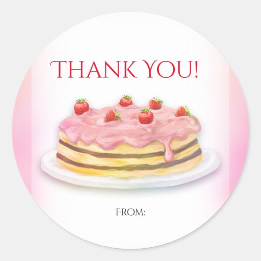Sticker Rond Gâteau fraise rose fête d'anniversaire Favoriser (Devant)