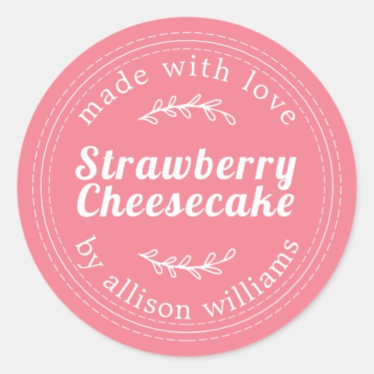 Sticker Rond Gâteau Fromage Fraise Maison Rustique Rose (Devant)