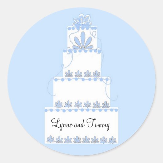 Sticker Rond Gâteau Mariage bleu et blanc (Devant)