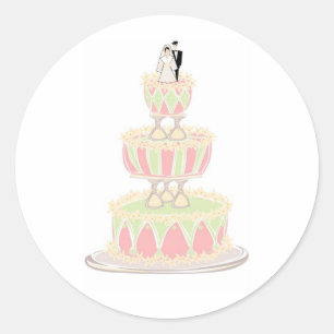 Sticker Rond Gâteau Mariage contemporain avec carreaux en verre