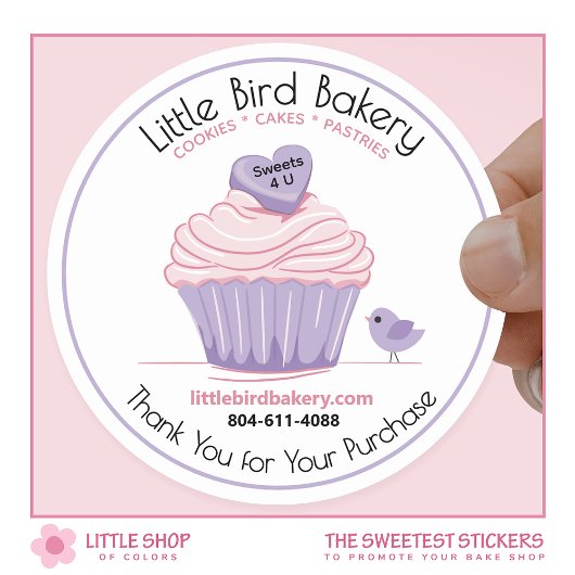 Sticker Rond Gâteau personnalisable Cupcake rose Merci