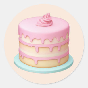 Sticker Rond Gâteau rose à la goutte mignonne Emoji