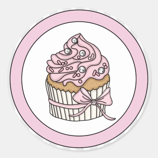 Sticker Rond Gâteau rose avec pépites d'argent (Devant)